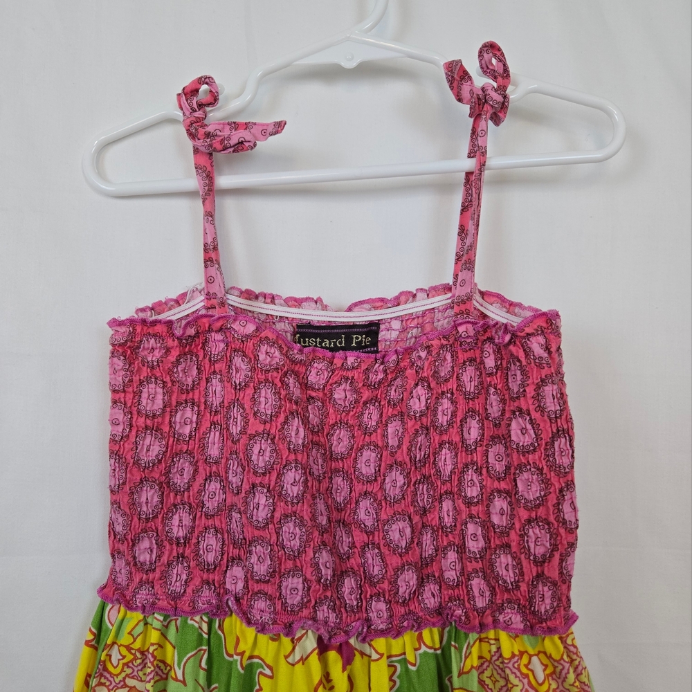 Mustard Pie Girls Pink Floral Multicolored Ruffled Tiered Sleeveless Dress Sz 10 - Picture 2 of 7